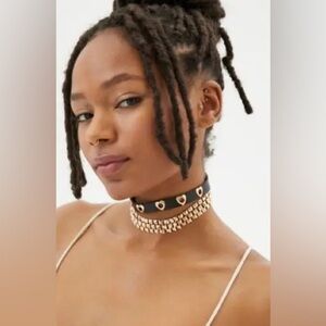 Urban Outfitters Black Choker‎ Gold Heart Studs Y2K Emo Punk Goth Grunge